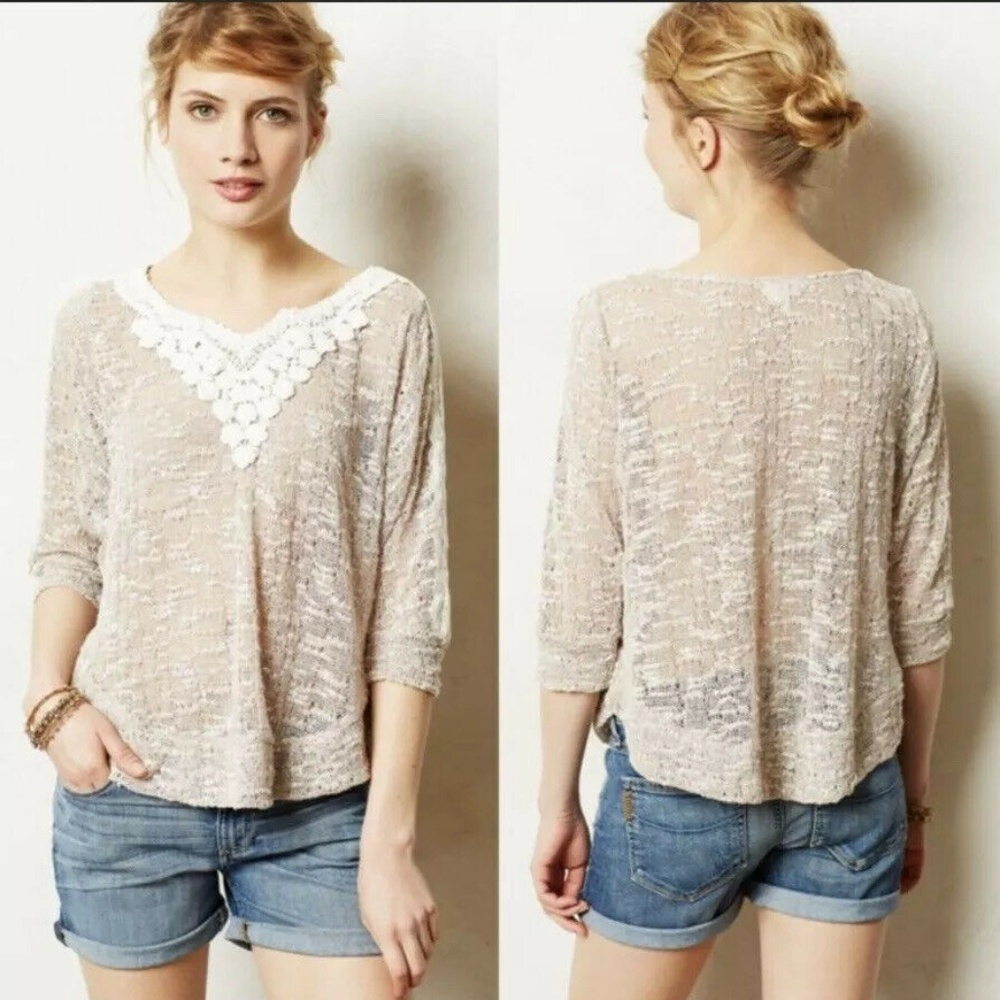 Anthropology Meadow Rue Beige knit  sweater Top